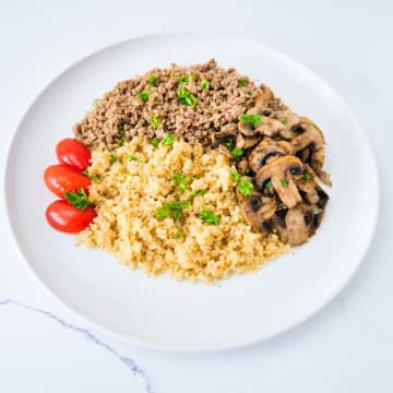Lean ground beef with Quinoa and Roasted mushrooms