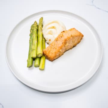 Parmesan Crusted Salmon with Mashed Potato and Asparagus